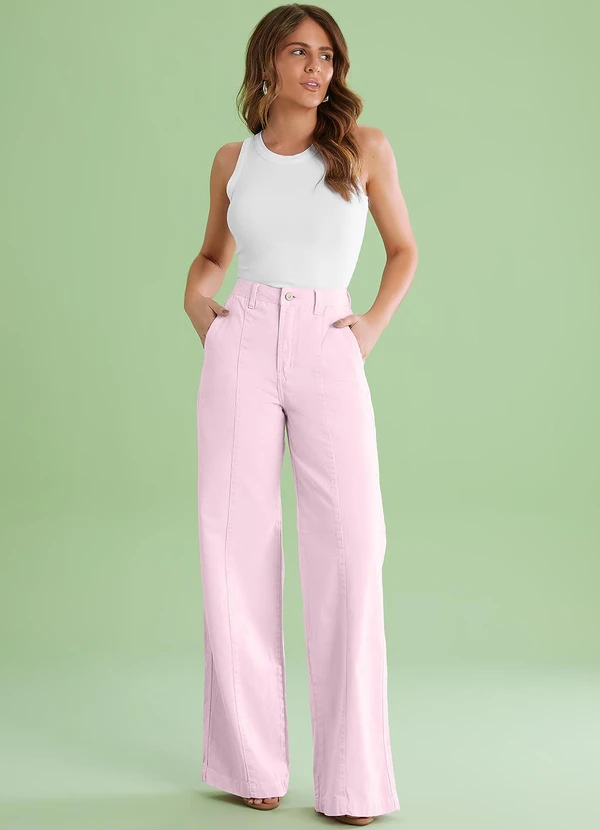 Angel - Calca Pantalona Alta Denim Rosa 3