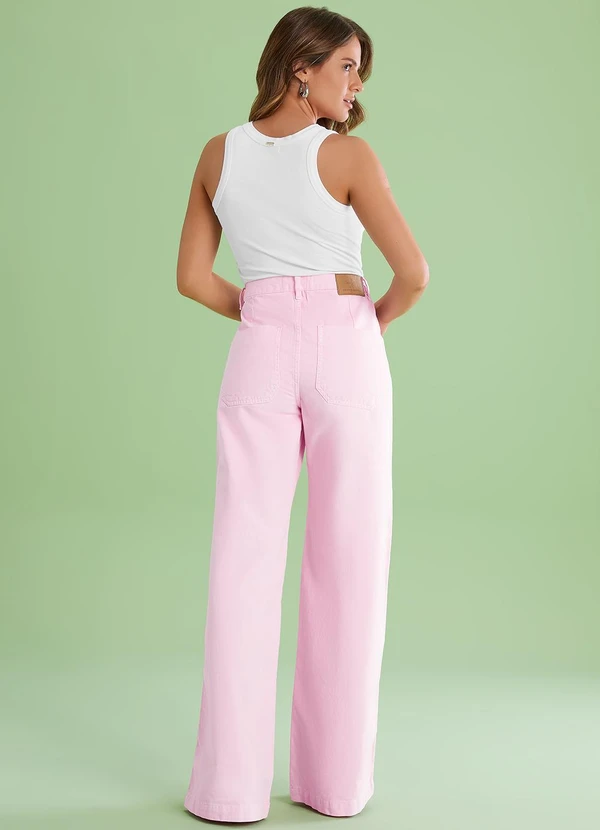 Angel - Calca Pantalona Alta Denim Rosa 4