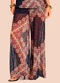 Doce Trama - Calça Pantalona Ampla em Tule Estampado Marrom - variação: Azul