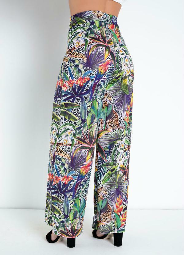 Outlet - Calça Pantalona Animal Print Folhagem Acetinada 2