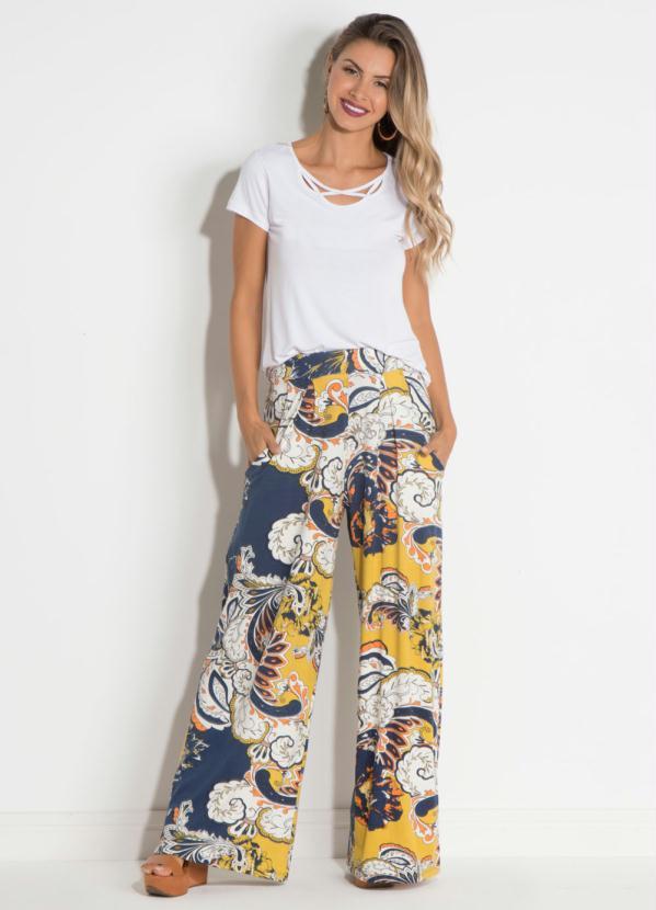 Quintess - Calça Pantalona Arabescos Cintura Média 3