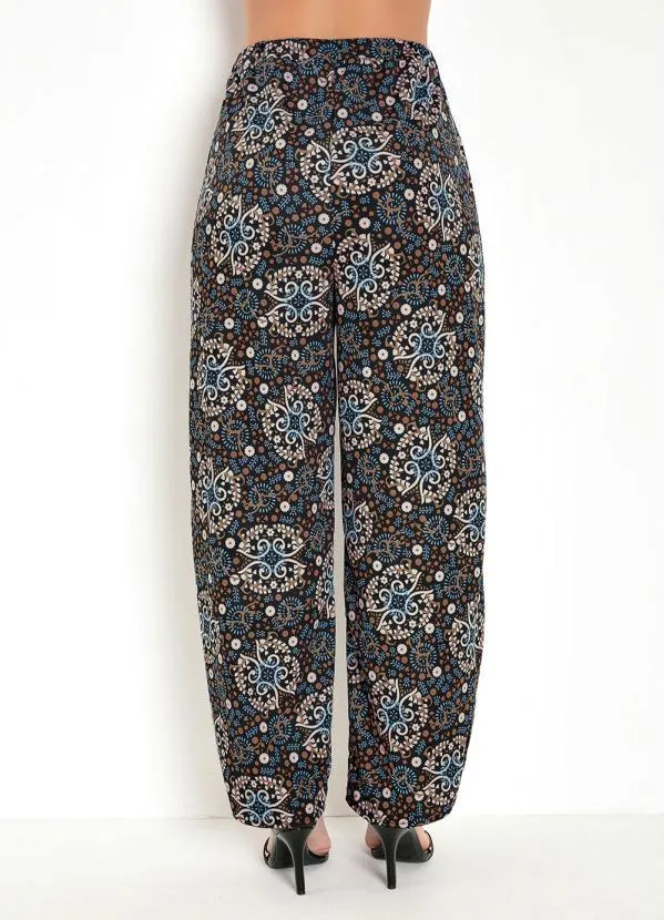 Moda Pop - Calça Pantalona Arabescos Preta com Fenda 2