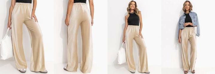Cal�a Pantalona Bege em Veludo Cotel�