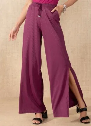 Quintess - Calça Pantalona Bordô com Fendas - QUINTESS