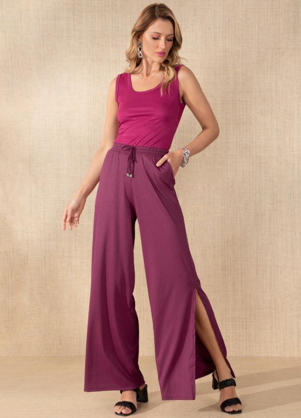 Quintess - Calça Pantalona Bordô com Fendas 3