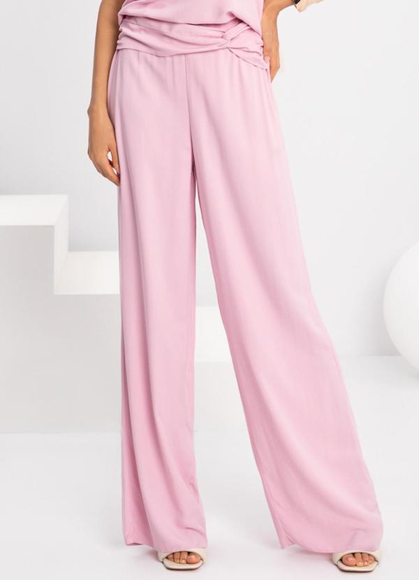 Lunender - Calça Pantalona Cintura Alta Torção no Cós Rosa