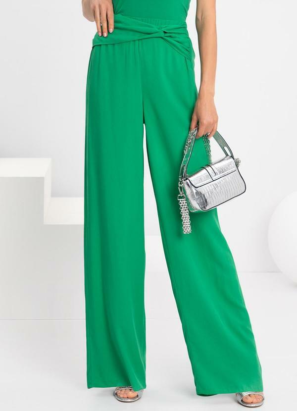 Lunender - Calça Pantalona Cintura Alta Torção no Cós Verde