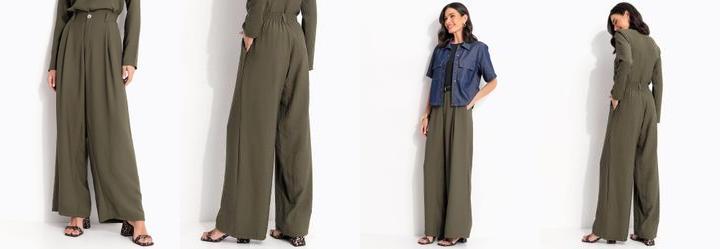 Cal�a Pantalona Cinza em Tecido de Alfaiataria