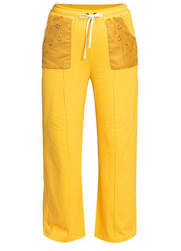 Outlet - Calça Pantalona com Bolso e Amarração Amarela 6