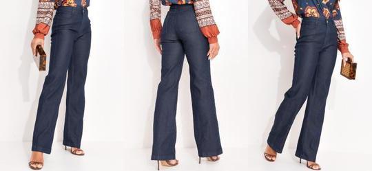 Cala Pantalona com Bolsos Jeans Escuro