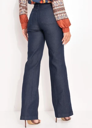 Quintess - Calça Pantalona com Bolsos Jeans Escuro - QUINTESS