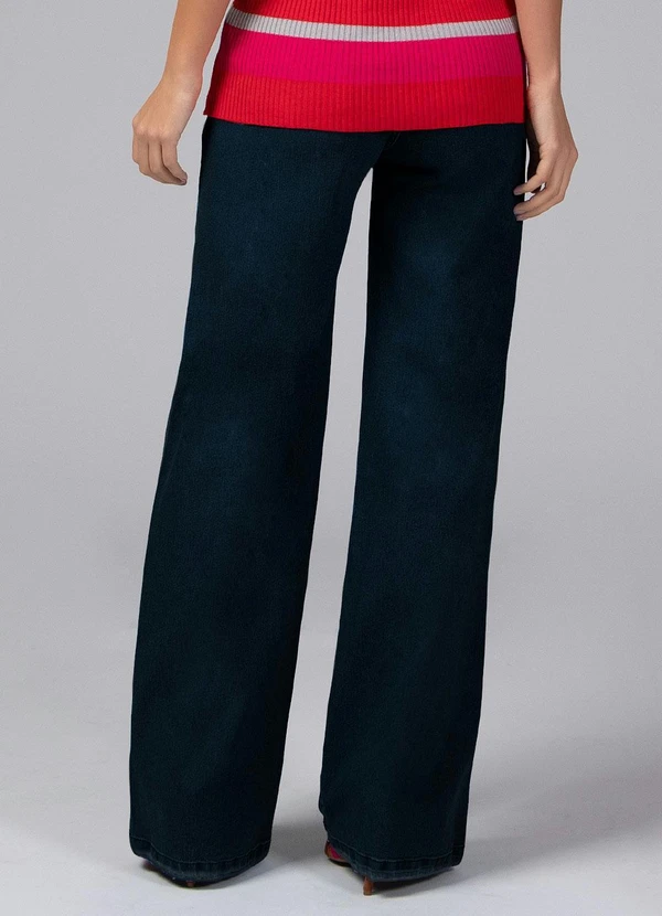 Quintess - Calça Pantalona com Bolsos Jeans Escuro 5