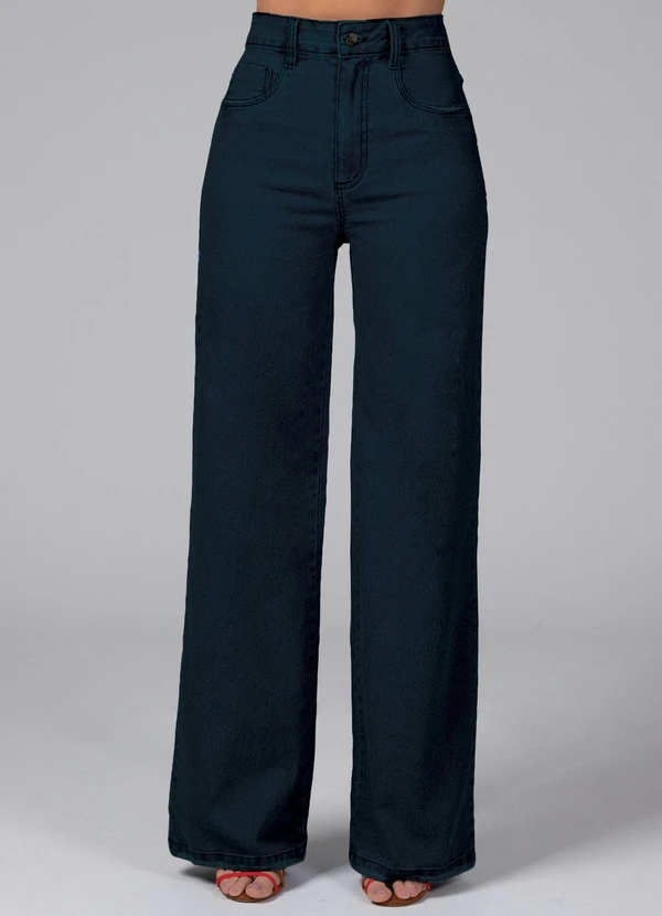 Quintess - Calça Pantalona com Bolsos Jeans Escuro 6