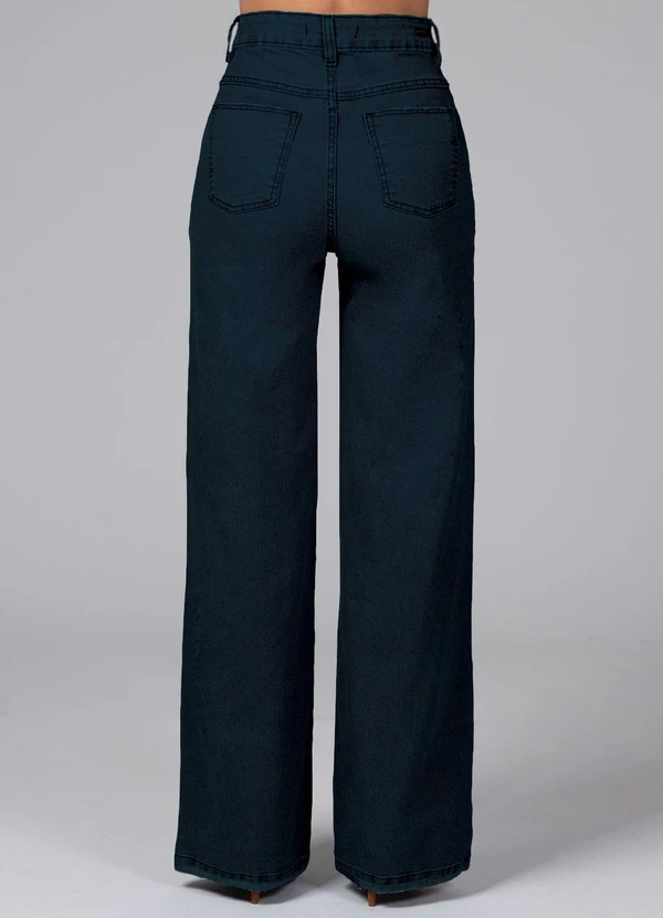 Quintess - Calça Pantalona com Bolsos Jeans Escuro 7