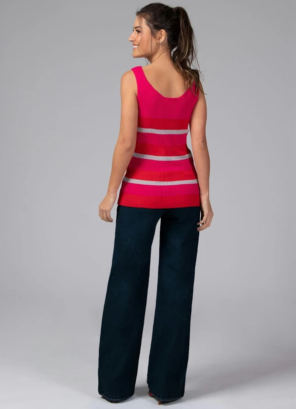 Quintess - Calça Pantalona com Bolsos Jeans Escuro 9