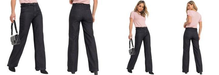 Cala Pantalona com Bolsos Jeans Preto