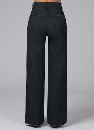Quintess - Calça Pantalona com Bolsos Jeans Preto - QUINTESS