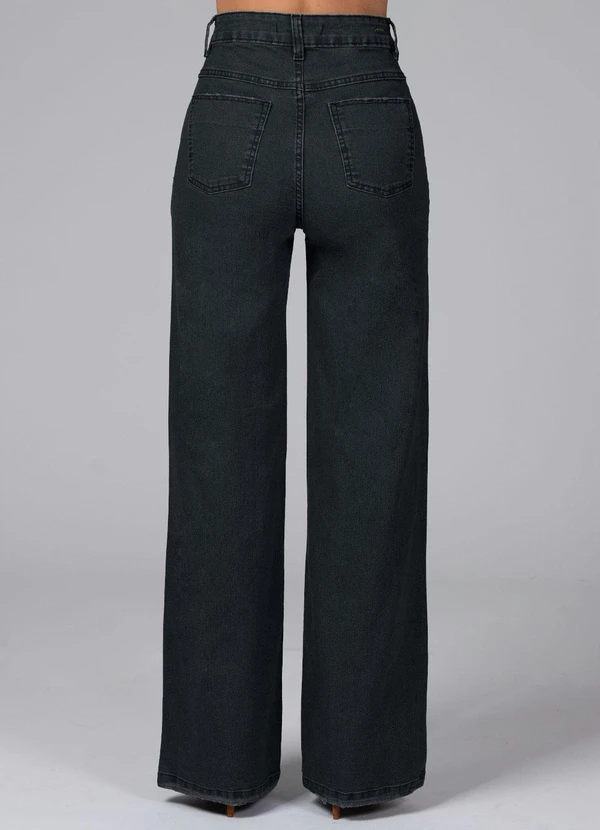 Quintess - Calça Pantalona com Bolsos Jeans Preto 12