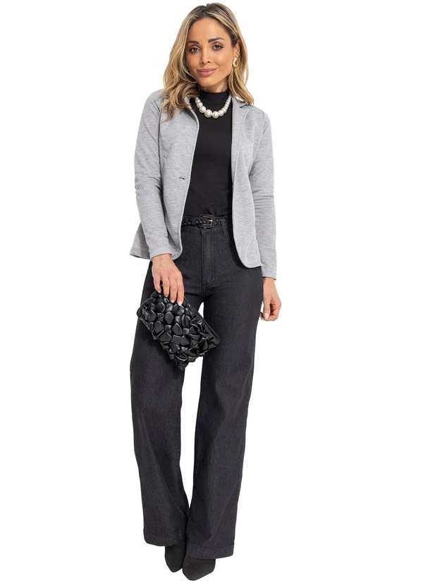 Quintess - Calça Pantalona com Bolsos Jeans Preto 8