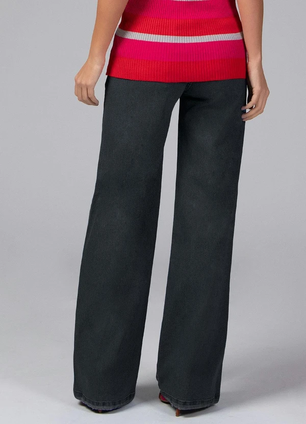 Quintess - Calça Pantalona com Bolsos Jeans Preto 10