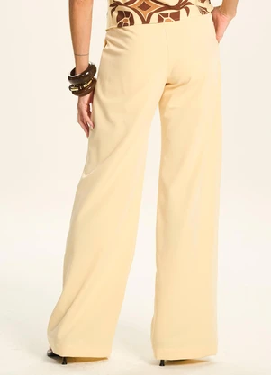 Doce Trama - Calça Pantalona com Cintura Alta Amarelo - DOCE TRAMA