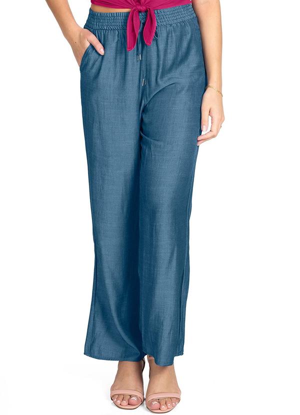 Rovitex - Calça Pantalona com Cordão em Liocel Azul