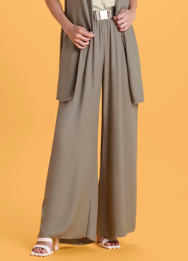 Marialícia - Calça Pantalona com Elástico Bege