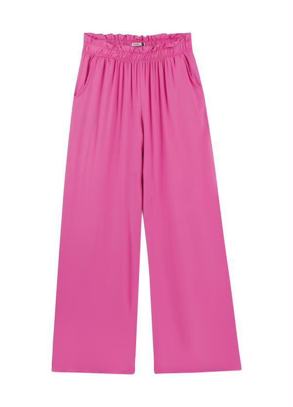 Marialícia - Calça Pantalona com Elástico Rosa