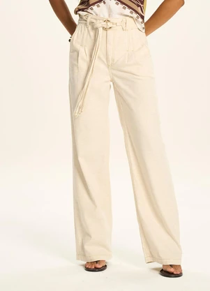 Doce Trama - Calça Pantalona com Faixa para Amarração Branco - DOCE TRAMA