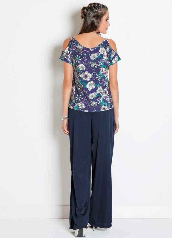 Outlet - Calça Pantalona com Fendas e Amarração Marinho 5