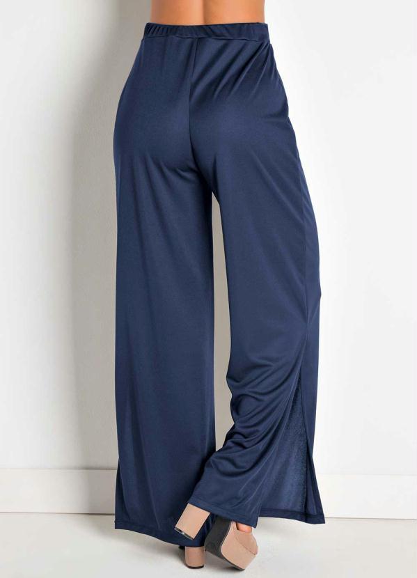 Outlet - Calça Pantalona com Fendas e Amarração Marinho 8