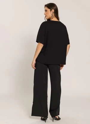 Sofie - Calça Pantalona com Fendas Preto - SOFIE