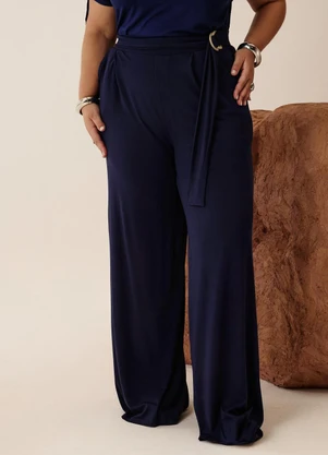 Elegance - Calça Pantalona com Fivela Azul Marinho Classic - ELEGANCE