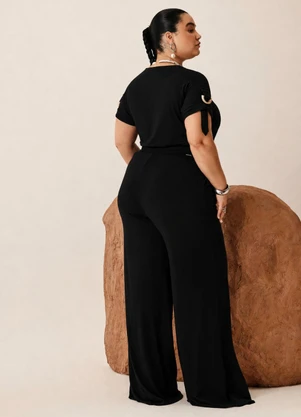 Elegance - Calça Pantalona com Fivela no Cinto Preto - ELEGANCE