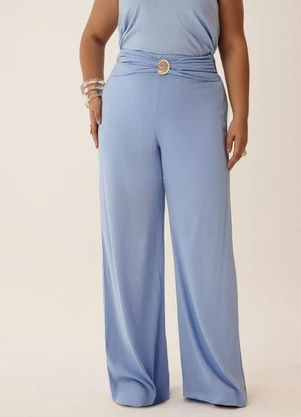 Elegance - Calça Pantalona com Sobreposição Azul Serenity - ELEGANCE