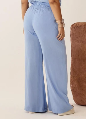 Elegance - Calça Pantalona com Sobreposição Azul Serenity - ELEGANCE