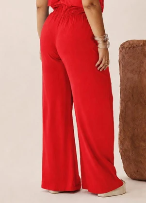 Elegance - Calça Pantalona com Sobreposição Vermelho Flame - ELEGANCE
