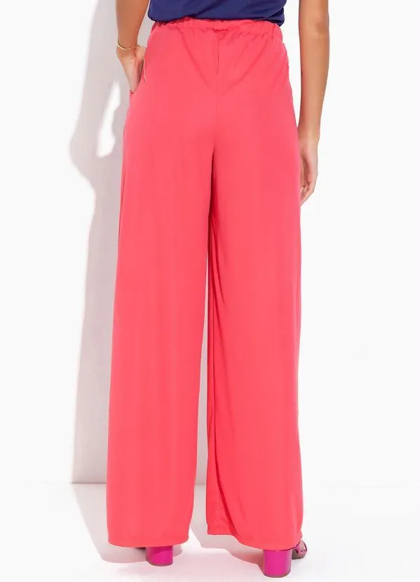 Moda Pop - Calça Pantalona Coral com Elástico na Cintura 2