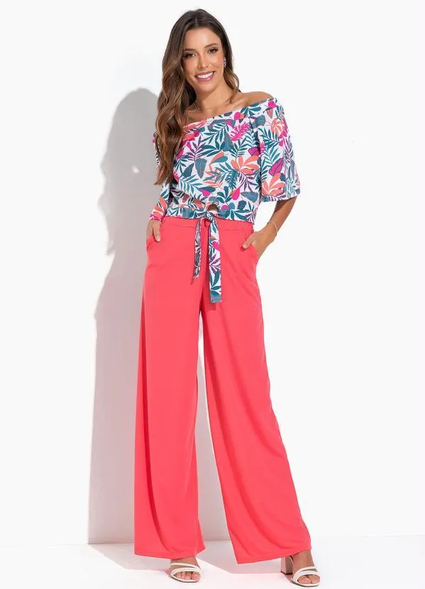 Moda Pop - Calça Pantalona Coral com Elástico na Cintura 6