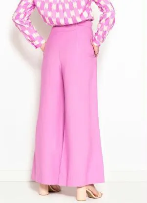 Maria Filó - Calça Pantalona de Alfaiataria com Cinto Pesponto Rosa - MARIA FILÓ
