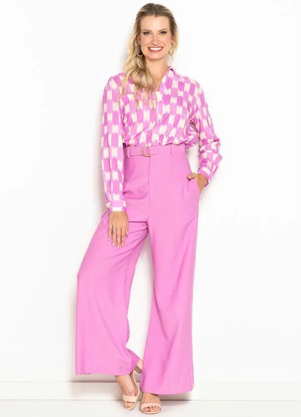 Maria Filó - Calça Pantalona de Alfaiataria com Cinto Pesponto Rosa 3