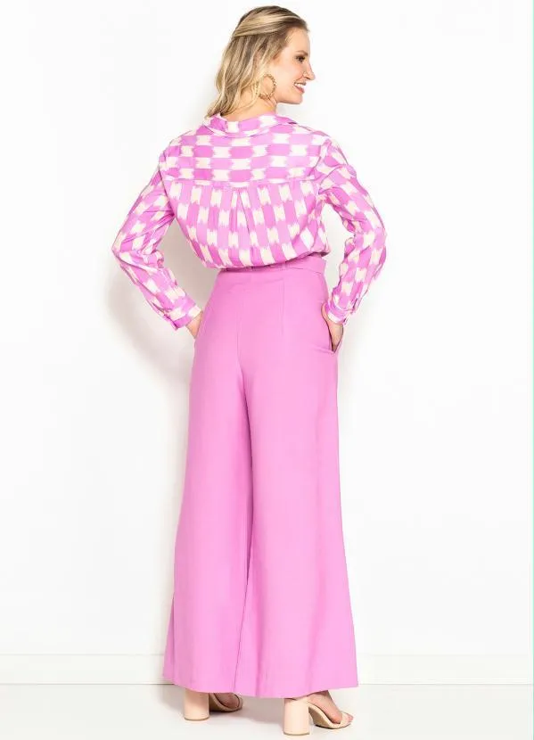 Maria Filó - Calça Pantalona de Alfaiataria com Cinto Pesponto Rosa 4