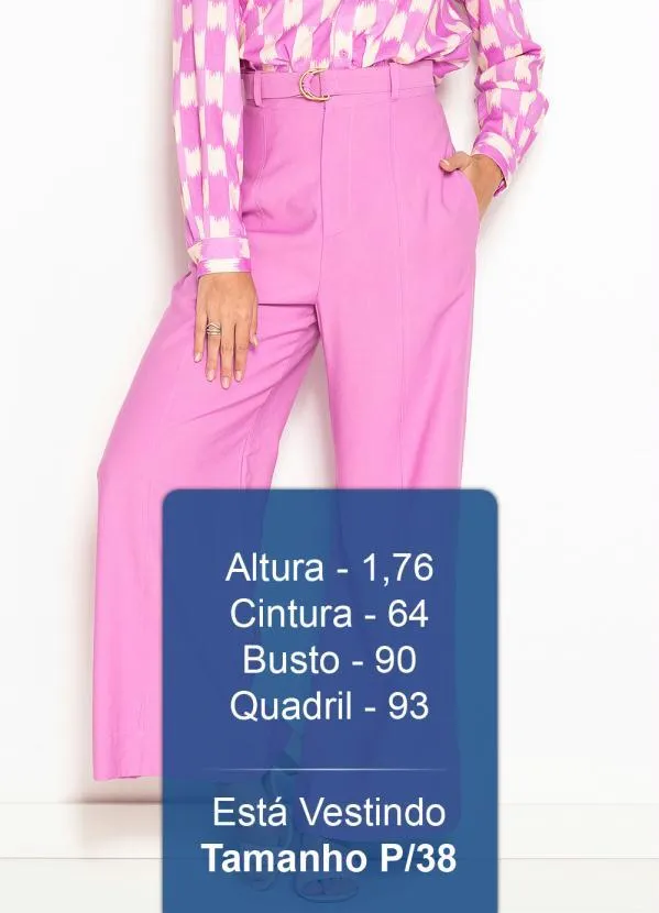 Maria Filó - Calça Pantalona de Alfaiataria com Cinto Pesponto Rosa 5