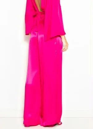 Colcci - Calça Pantalona de Cetim Rosa - COLCCI