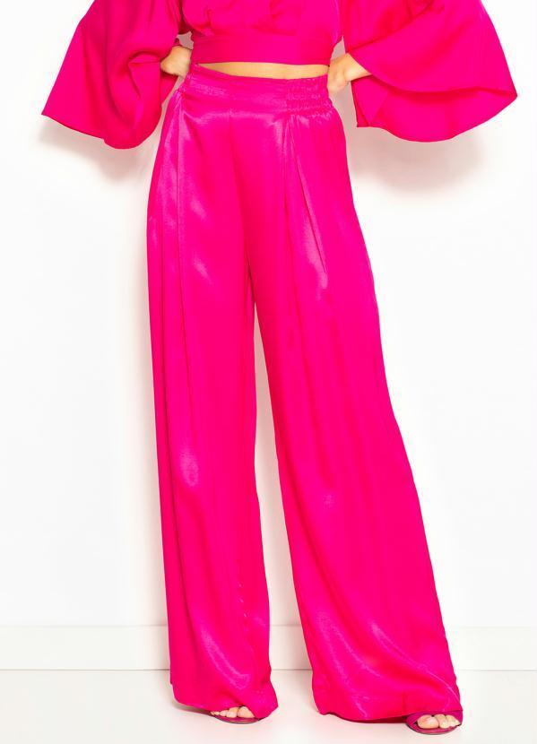 Colcci - Calça Pantalona de Cetim Rosa
