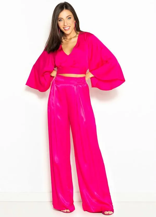 Colcci - Calça Pantalona de Cetim Rosa 3