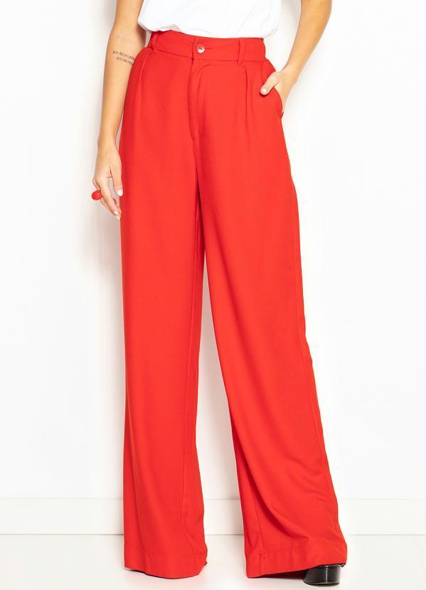 Colcci - Calça Pantalona de Crepe Vermelho