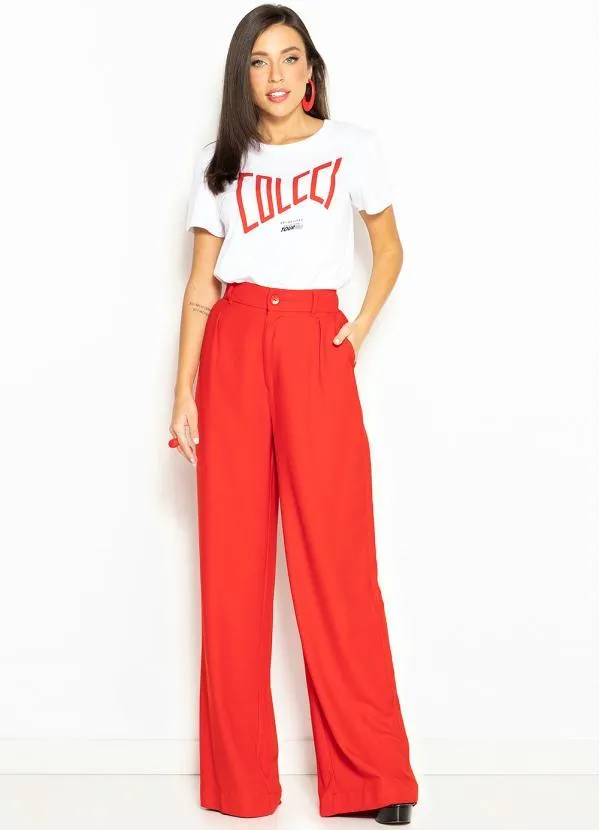 Colcci - Calça Pantalona de Crepe Vermelho 3