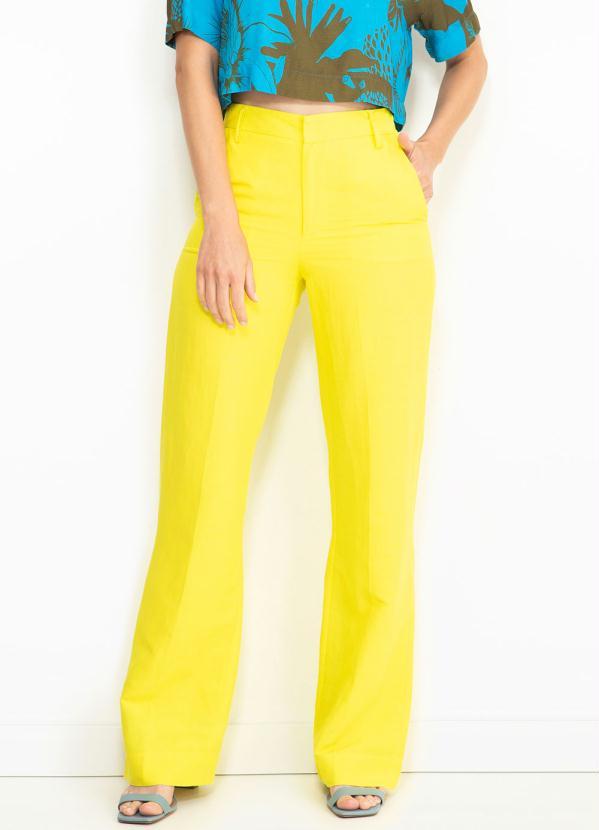 Forum - Calça Pantalona de Linho Amarelo Neon
