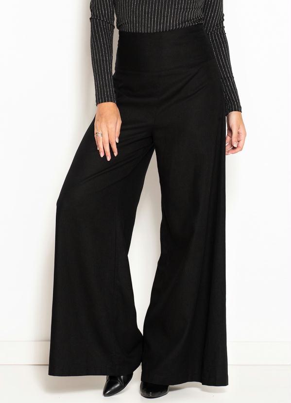 Maria Filó Calça Pantalona de Linho Cós Largo Preta